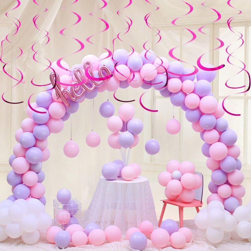Fumwase 30 PCS Party Swirl Decorations Hot Pink Shinny Foil Hanging Swirl Decorations with Double-swirls and Single-swirls Plastic Streamer for Ceiling Plastic Metallic Streamer for Party Decorations - Image 5